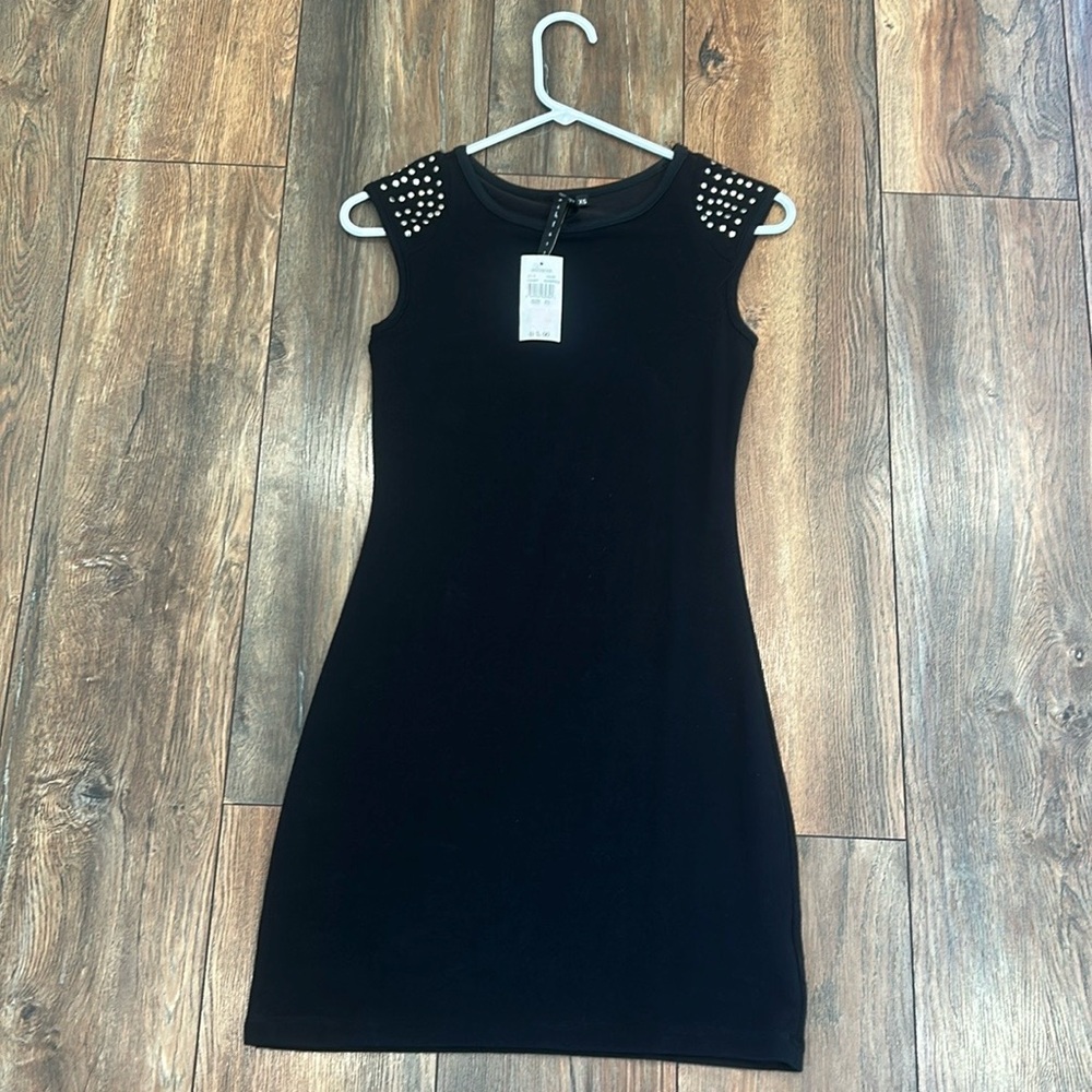 Women’s Little Black Dress XS Muchacha Rayon Silver Studded Sleeveless NWT